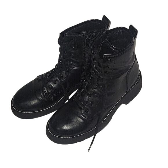 MADDEN GIRL Carra Black Combat Boots‎ zipper lace up emu goth punk 7.5 retro - Picture 1 of 8
